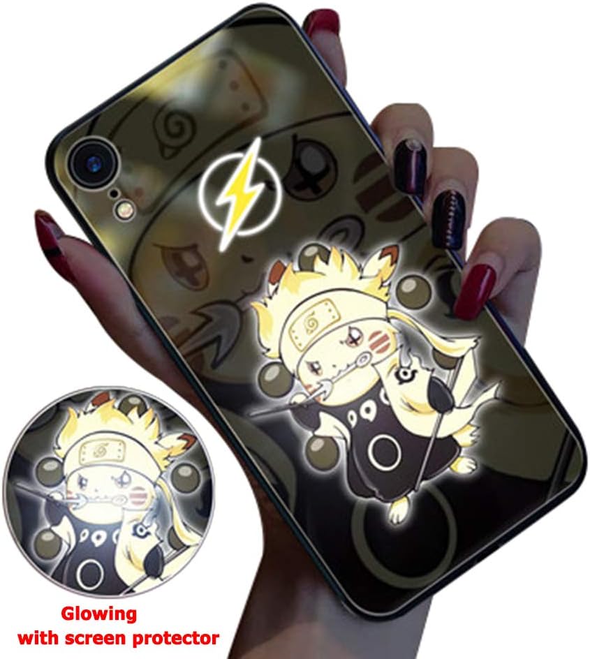 Twnhmj Glowing Iphone 11 Pro MAX Case, Iphone 11 Pro Case,Pikachu Luminous Logo LED Light Up Logo Case Illuminate Cover Tempered Glass Back Cover for Phone Iphone 11,Naruto,iPhoneXR