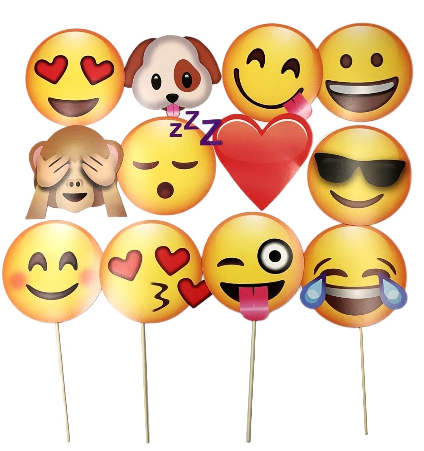 JZK 12 x Emoticon Emoji Photo Booth Props Party Selfie photobooth Props on Stick for Kids Adults Party Accessory for Wedding Birthday Baby Shower Christmas