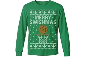 Tstars Merry Swishmas Boys Basketball Shirt - Funny Ugly Christmas Sweater Style Youth Long Sleeve Holiday Tee