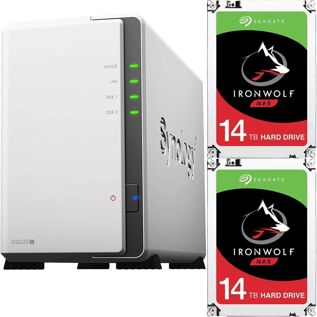 Synology DS220j 2-Bay DiskStation Bundle with 28TB (2x14TB) of Seagate Ironwolf NAS Drives Fully Assembled and Tested by CustomTechSales