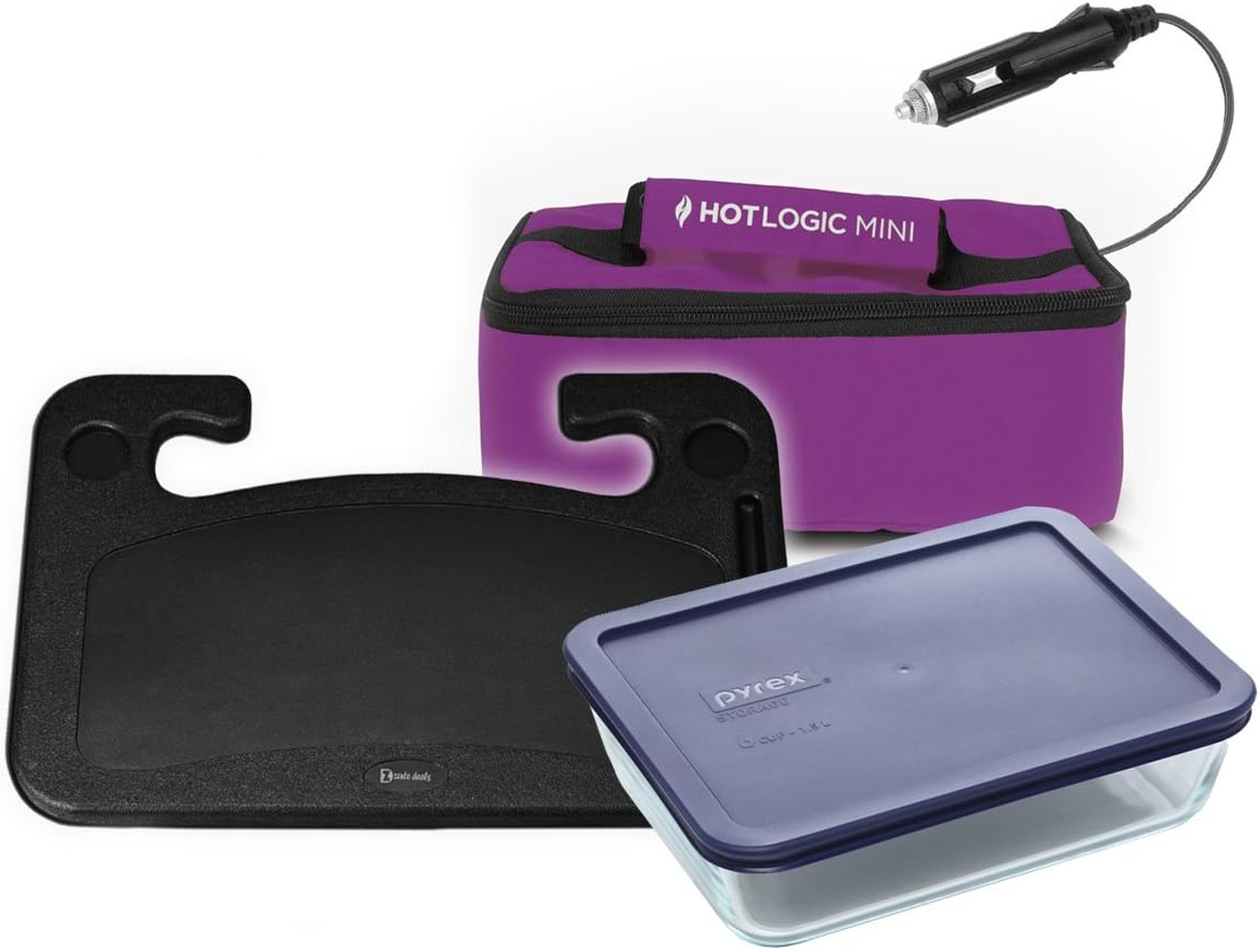 Hot logic Mini - Tradesman Package Includes 12V Hot Logic, 6 Cup Pyrex Dish and Steering Wheel Tray for easy mobile use. - Purple