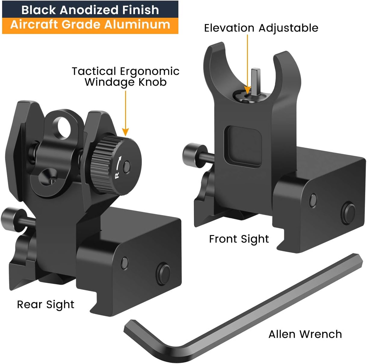 Feyachi Flip Up Rear Front and Iron Sights Best Backup fits Picatinny & Weaver Rails Black: Sports & Outdoors