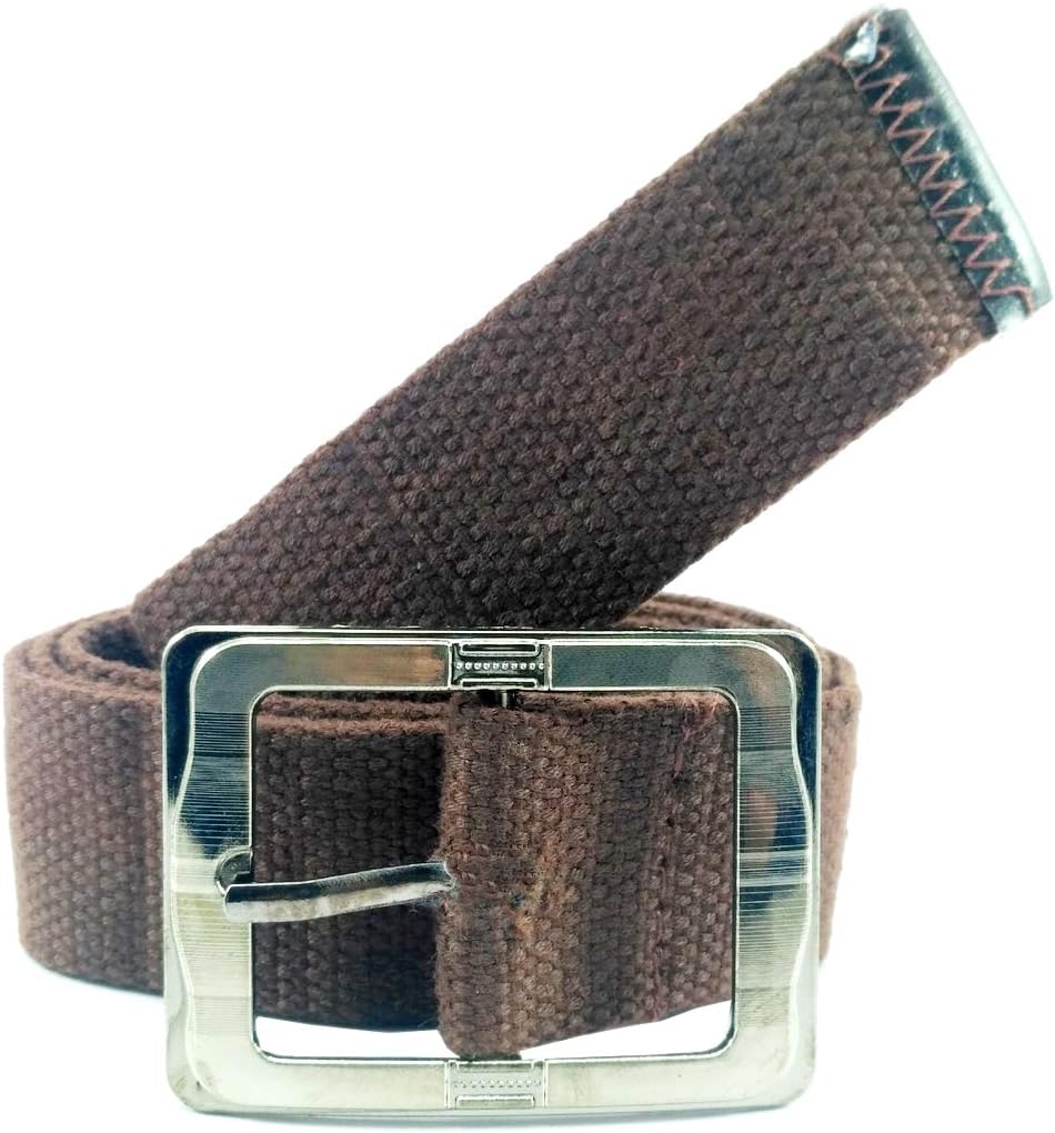 CAPE9 Unisex Canvas Cloth-Leather Trim Buckle Strap Belt (Brown, Medium)