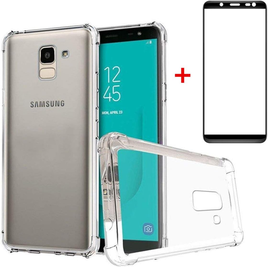 SHYHONG compatible Case Samsung Galaxy J6 2018 Case+Tempered glass Transparent TPU Silicone clear Case Four Corner Cushion Protective Case Anti-Shock Bumper Cover(Transparent)