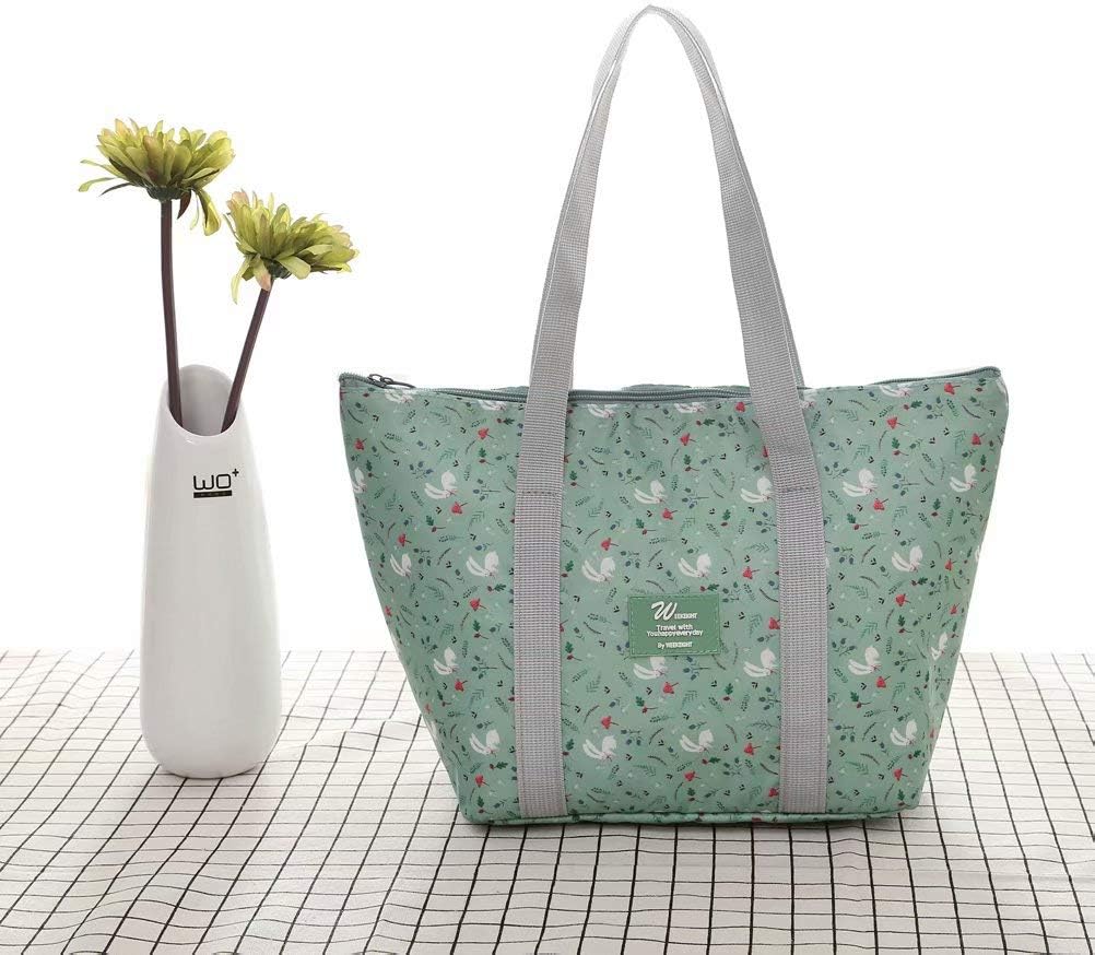 Heicat Reusable Lunch Bag Tote Bag for Women - Insulated Lunch Bag Lunch Box - Aluminum Foil Insulated Zip Cooler Bag - Green Rabbit