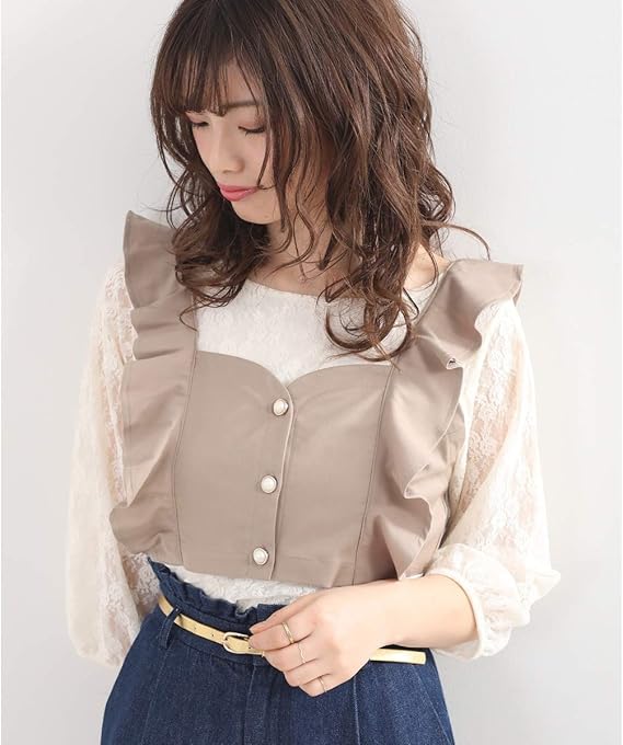 Amazon マジェスティックレゴン Majestic Legon フリルビスチェ レーストップスset ベージュ M シャツ ブラウス 通販