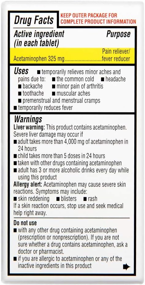 Rite Aid Regular Strength Acetaminophen, 325mg - 100 Tablets | Pain Reliever and Fever Reducer: Health & Personal Care