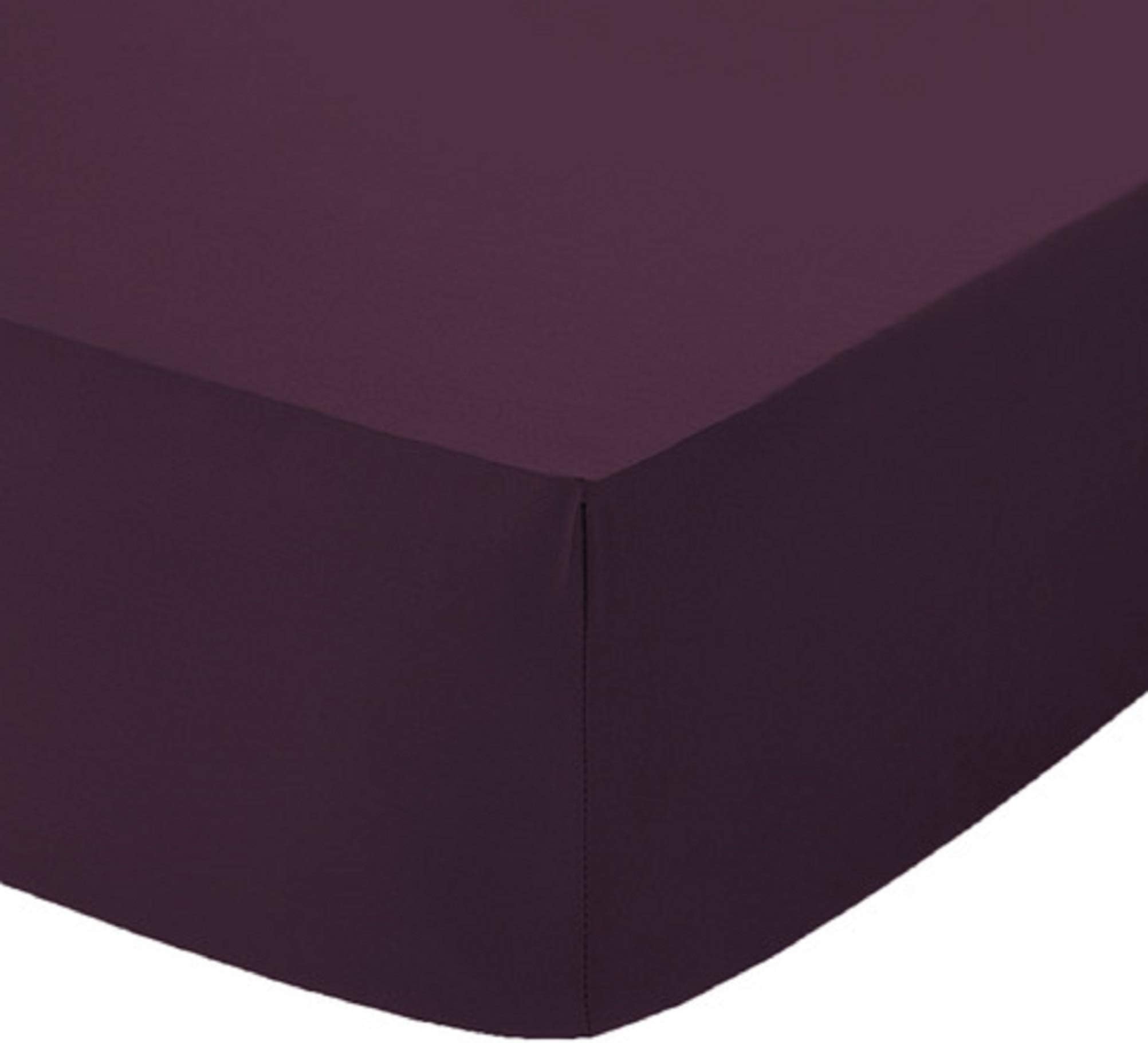 Comfy Nights Extra Deep 40Cm PolyCotton Easy Care Pecale Fitted Sheet Or Pillow Pair, Single - Plum