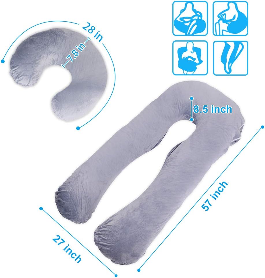 MANDZIXIN Pregnancy Pillow, Maternity Body Pillow with Velvet Separate Support Pillow and Removable Cover,Side Sleeping and Back Hips, Legs, Belly Support for Pregnant Women (Grey, U Shaped): Home & Kitchen