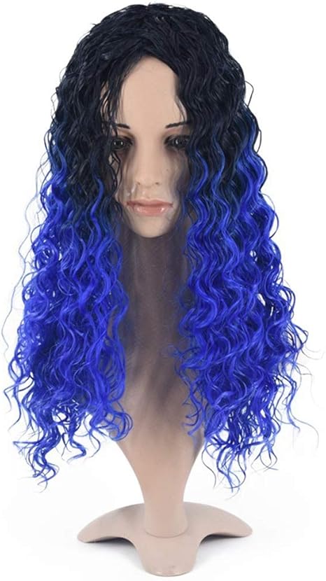 Amazon Co Jp Zzyff Wigs 黒フードグラデーションカラーアフリカの歌爆発ヘッド化学繊維ヘアセットカーリーヘアブルーヘアセット ホーム キッチン