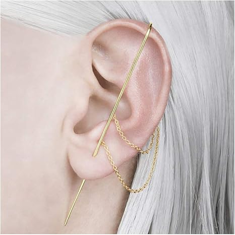 Amazon Co Jp 10 25から最新版発売 チェーンの位置と仕様に合わせたを正式発売 耳ラップクローラーフックイヤリング ピアス 軟骨 耳介クリップの耳の針の周り 光沢のあるイヤリング ユニークな合金の耳介クリップ あらゆる年齢の女性に適しています ホーム