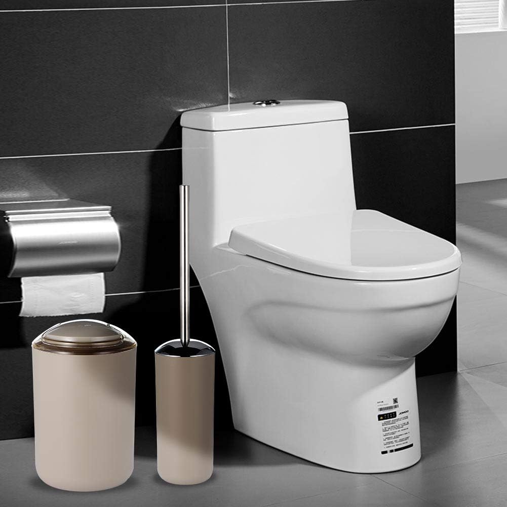 JOTOM 6 Piece Plastic Bathroom Accessory Set Modern Design Bath Accessories Bath Set Lotion Bottles,Toothbrush Holder,Tooth Mug,Soap Dish,Toilet Brush,Rubbish (Beige) - Image 4