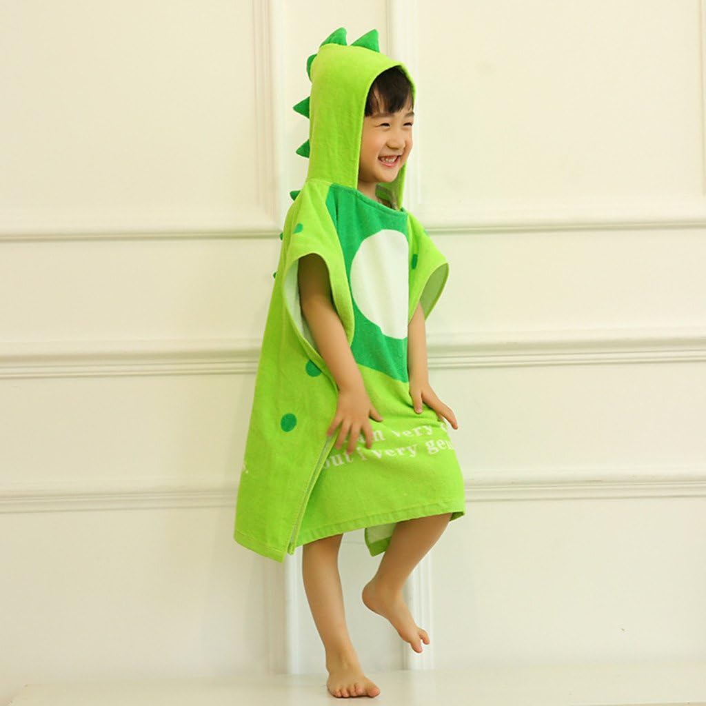 Drcool Children Bath Towel Super Soft Cotton Kids Hooded Beach Swimming Poncho Dinosaur Pattern (Green)