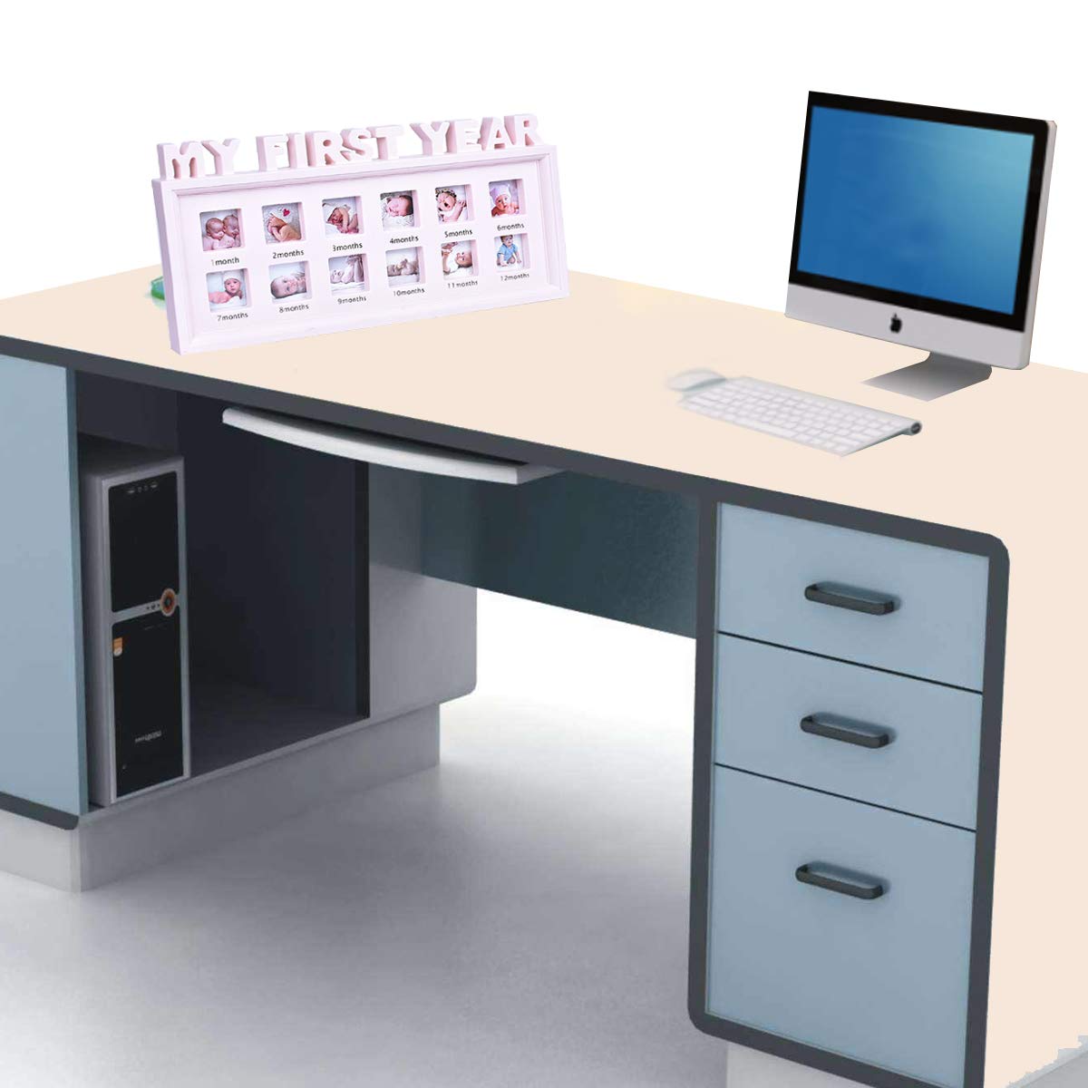 My First Year Photo Moments Baby Keepsake Frame, White, 12 Months Picture Frames, First Mothers Day Gift for Mom to Be or Expecting Parents (Pink), 16 x 8 x 1 in