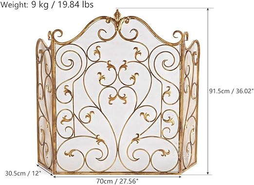 AYNEFY Kaminschirm Vintage Kamingitter 3-Panel Schmiedeeisen Kamin