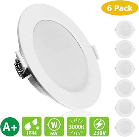 Kingso Led Einbaustrahler Flach 6w 230v Ip44 Warmweiss Badleuchten Einbauspots Led Bad 3000k 450lm Fur Wohnzimmer Badezimmer 26mm Einbautiefe 6er Set Amazon De Beleuchtung