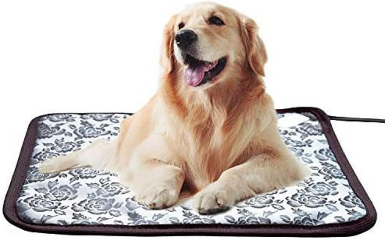 Pet Heating Pad Cat Heating Mat Waterproof Pets Heated Bed Adjustable Dog Bed Warmer Electric Heating Mat with Chew Resistant Steel Cord (17.7x17.7, Flower)
