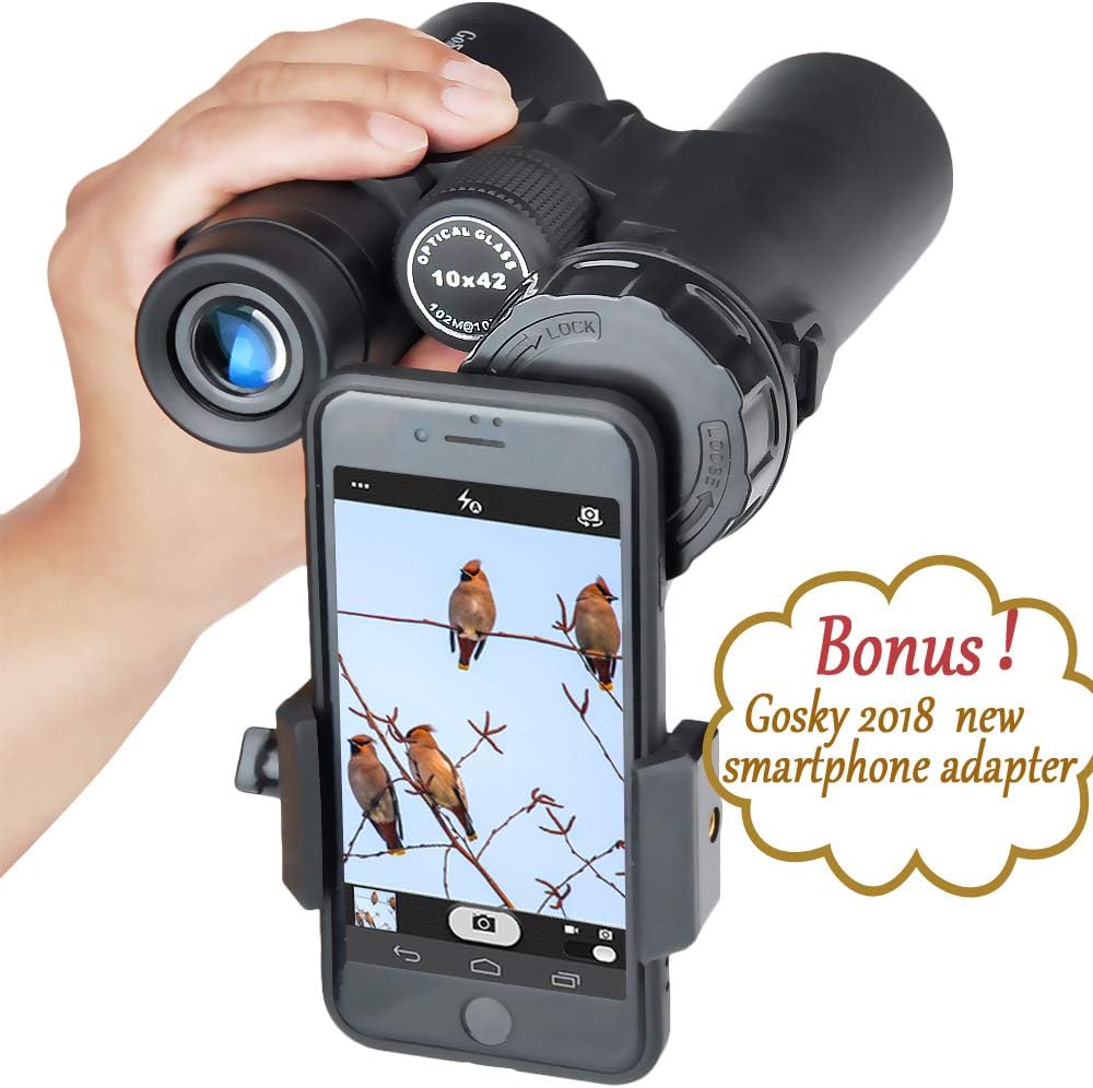 Gosky 10x42 Roof Prism Binoculars for Adults, HD Professional Binoculars for Bird Watching Travel Stargazing Hunting Concerts Sports-BAK4 Prism FMC Lens-with Phone Mount Strap Carrying Bag : Camera & Photo