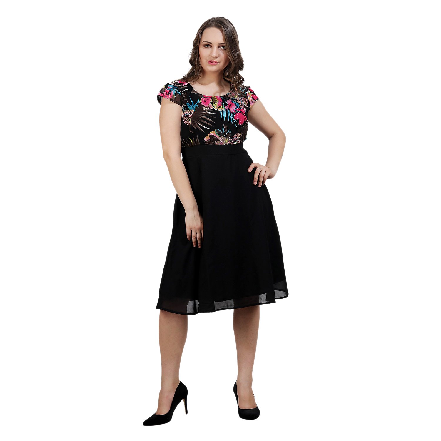 vastrasutra women's short sleeves multicolored georgette dress