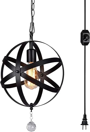 Hmvpl Plug In Industrial Globe Pendant Lights With 16 4ft Hanging