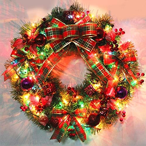 50Cm/20 Large Pre-Lit Christmas Wreath with 70 Led Lights, Xmas Tree Accessories, Party, Festival,Wedding,Front Door Decoration Garland