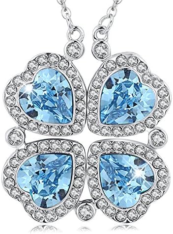 MEGA CREATIVE JEWELRY Necklace for Women Four Leaf Clover Pendant Made with Swarovski Crystals, Good Luck Gift for Mom Wife Daughter (Transformable Style)