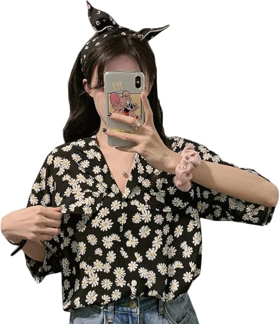 Amazon Yyq Shop アロハシャツ レディース 花柄 ブラウス 半袖 シャツ プリント 薄手 ゆったり トップス カジュアル 可愛い 夏服 ビーチシャツ リゾート Freesize黒 シャツ ブラウス 通販
