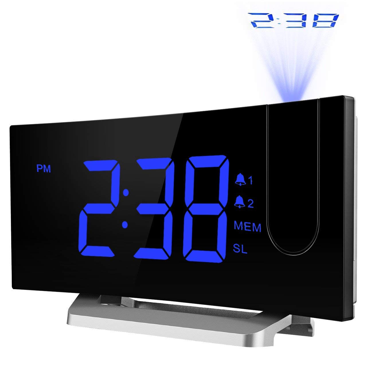 TOPELEK Projection Alarm Clock, 7'' CurvedScreen FM Radio Alarm Clock
