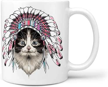 Vrnceit - Taza de café monocroma, diseño de gato negro, con asas, para