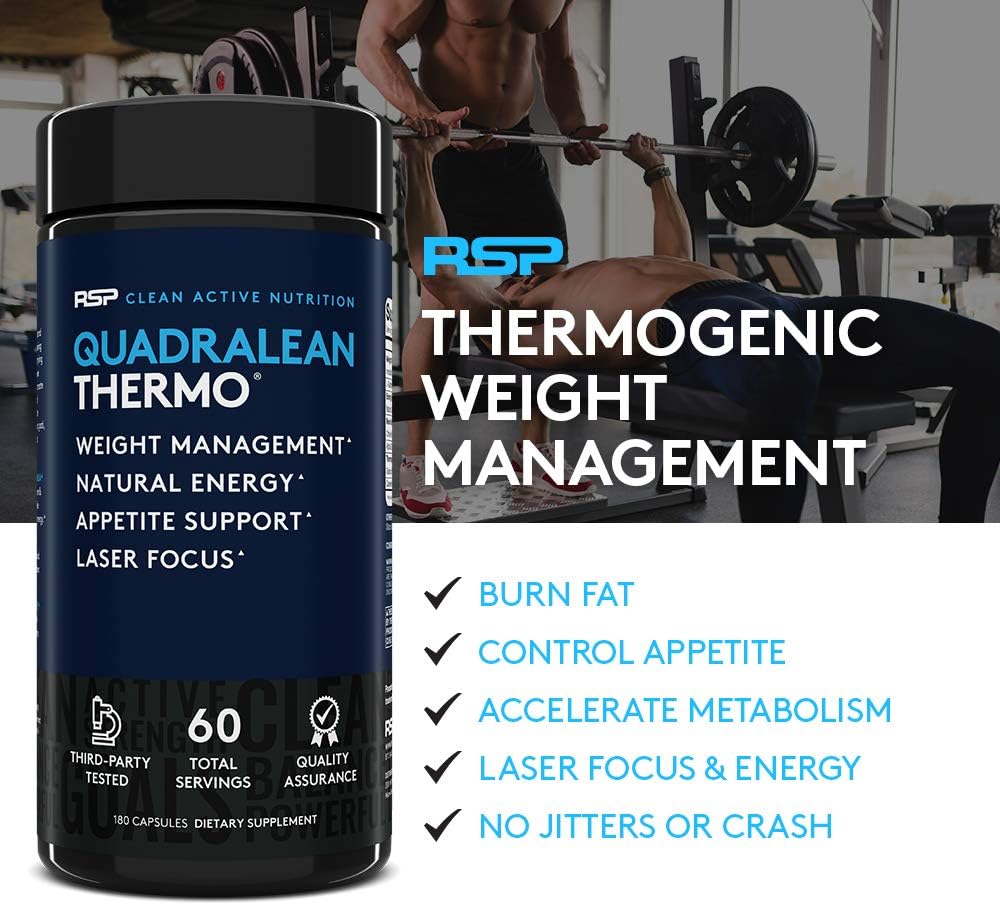 RSP QuadraLean Thermogenic Fat Burner for Men & Women, Weight Loss Supplement, Crash-Free Energy, Metabolism Booster & Appetite Suppressant, Diet Pills, 30 Serv: Health & Personal Care