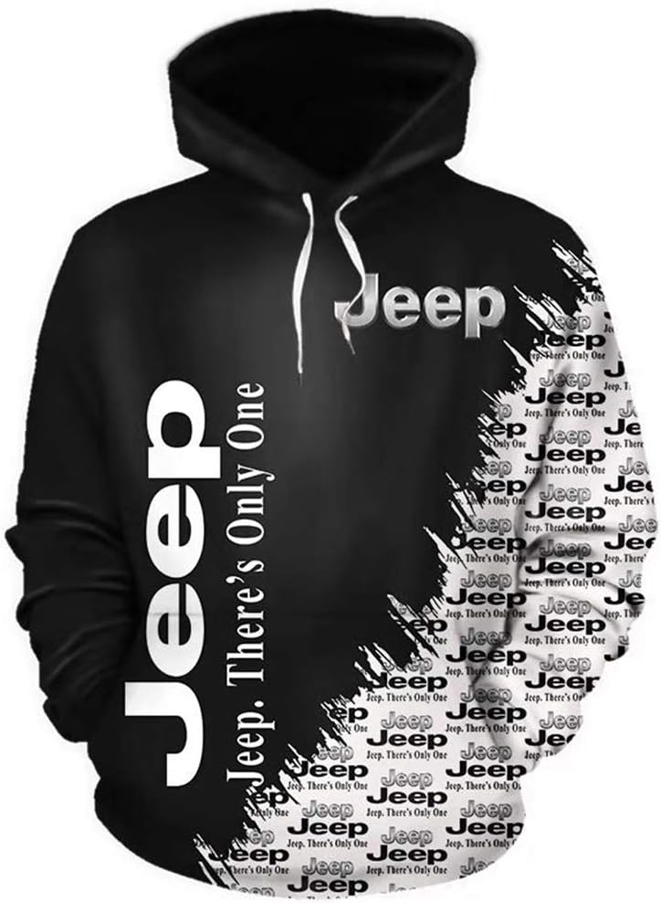 Unisex Long Sleeve Hoodie 3D Digital International Jeep Logo Print Sweatshirt Casual Sweatershirt