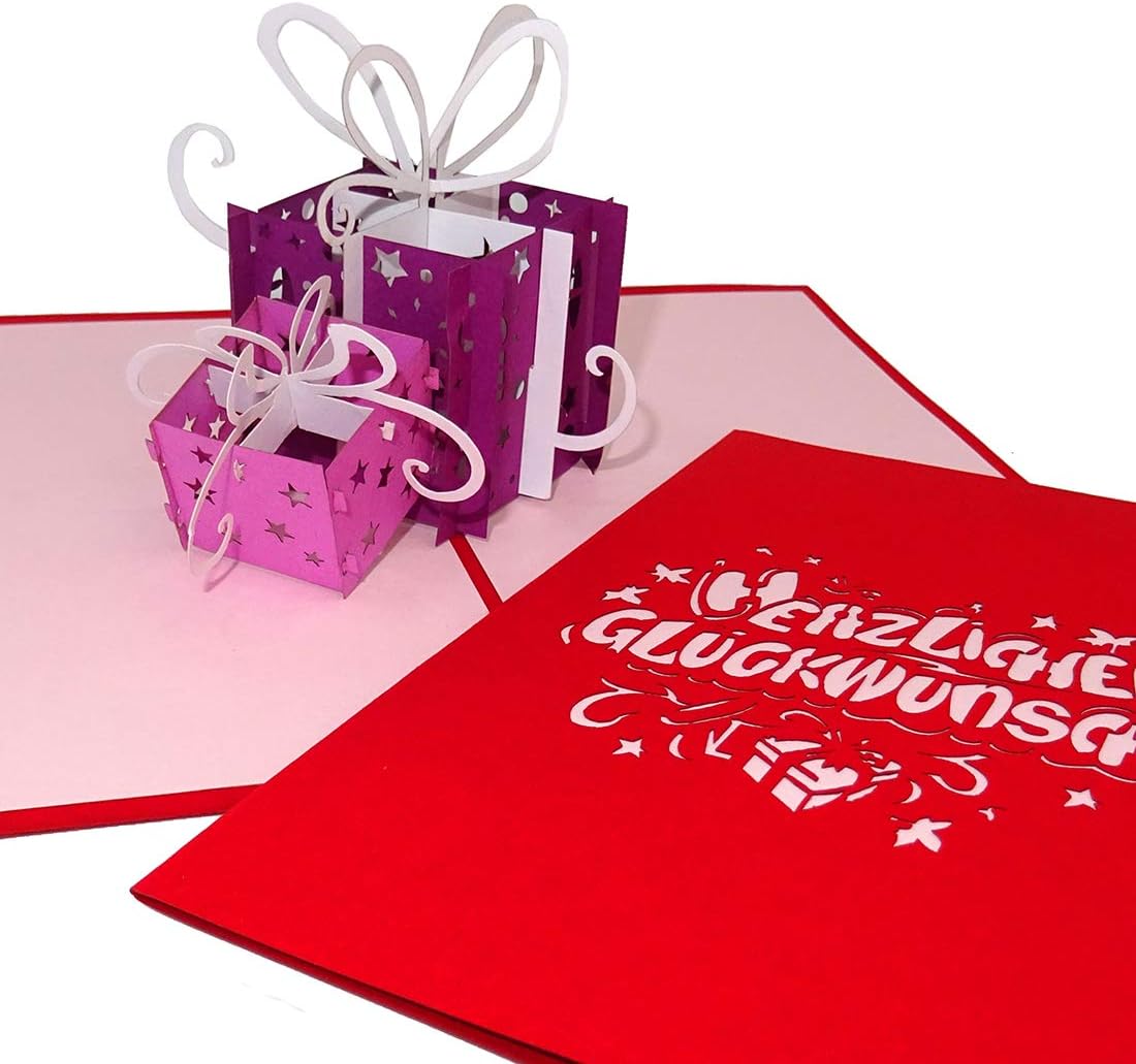 Birthday Card "Gifts, Congratulations" Purple & Pink, Pop Up Card, 3D Card, Pop Up Cards, Birthday Card, Congratulations Card - Image 3