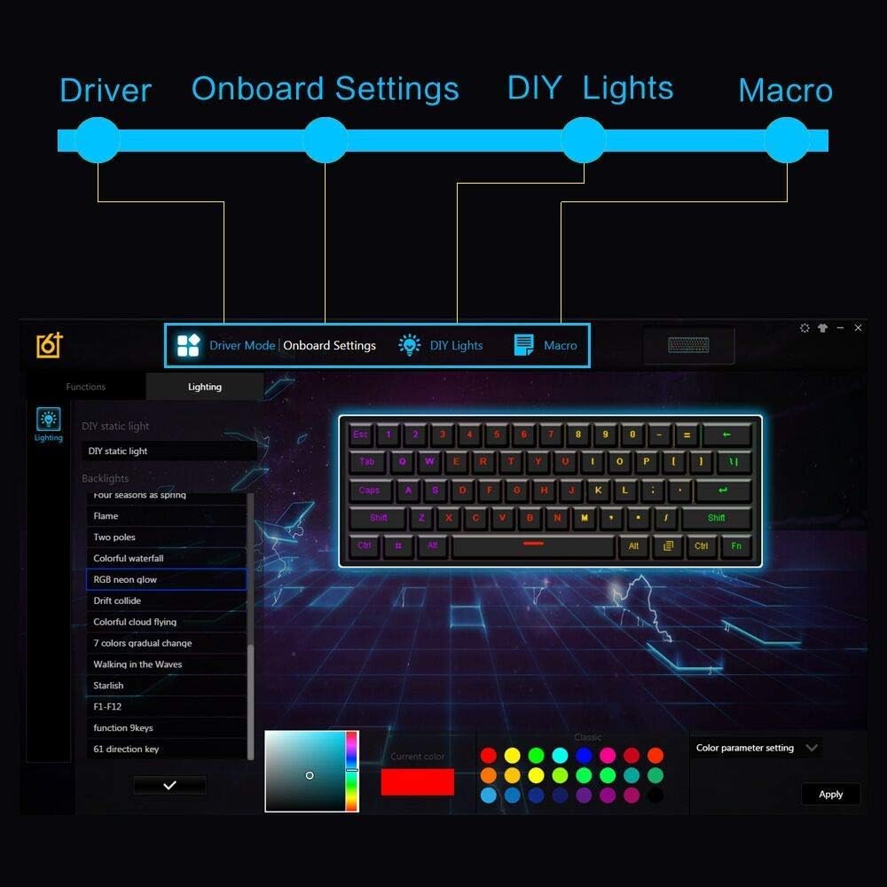 GK61 Mechanical Gaming Keyboard - 61 Keys Multi Color RGB Illuminated LED Backlit Wired Programmable for PC/Mac Gamer (Gateron Optical Yellow, Black): Computers & Accessories