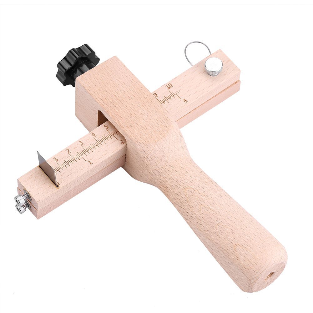 Leather Strap Cutter, Wooden Hand Craft Tool, Adjustable 0-10cm Width, with 5 Blades, for Leather Cutting and Stripping