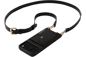 Bandolier Hailey Crossbody Wallet Phone Case for iPhone 17 Pro. 100% Genuine Pebble Leather with Gold Hardware. Adjustable & Removable Strap. Expandable Flip Card Holder. Black with Gold Hardware