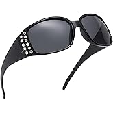 SANARITA Polarized Sunglasses for Women, Rhinestone Bling Oval Sun Glasses for Driving/Shopping UV Protection Shades