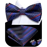 Hi-Tie Bow Ties for Men Pre-Tied Pocket Square with Cufflinks Mens Bowtie Sets for Wedding Formal Party
