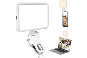 DATARM Rechargeable Clip-On Selfie Ring Light for iPhone & Android Portable LED Video Light for Recording Vlog, TikTok, Makeup, Zoom & Selfies | 4-14H Battery, Warm Light, Easy-Attach Phone Light Clip White