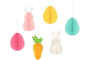 NICROHOME EUR Easter Party Decorations, 6 PCS Hanging Honeycomb Tissue Paper Egg Tree Decorations for The Home Outdoor Yard Classroom Window Easter Hanging Ornaments - Spring Tissue Paper Decor