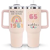 65th Birthday Gifts for Women Unique Fun Funny Cute 1961 65 th Birthday Gift for Woman Turning 65 Year Old Grandma Mom Mother Wife Aunt Auntie Sisters Friend Coffee Mug 40oz Tumbler