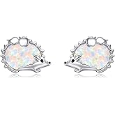 Hedgehog Earrings 925 Sterling Silver Opal Hedgehog Stud Earrings Cute Animal Jewelry for Women Mom