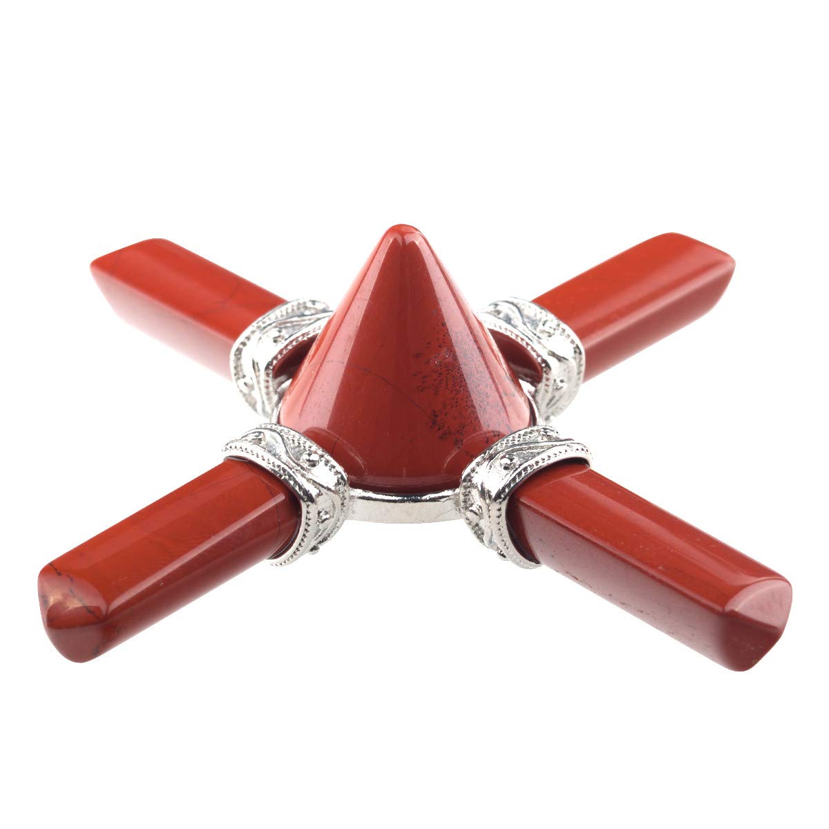 mookaitedecor Natural Red Jasper Crystal Pyramid Ornament with 4 Crystal Point Wands Meditation Gift Room Decor, Spiritual Decoration Wiccan Wicca Decor Healing Crystal Gift for Women Men
