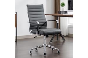 BOISKOM Office Desk Chair Leather, Conference Room Chairs with Wheels, Executive Modern High Back Ergonomic Swivel Rolling Ribbed Computer Chair
