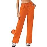 PINSPARK Womens Straight Leg Fleece Lined Sweatpants High Waisted Lounge Casual Sweat Pants with 4 Pockets