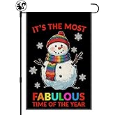 LAGZDFC It's The Most Fabulous Time Of The Year Winter Garden Flag, Double Sided Farmhouse Outdoor Lawn Decor Yard Flags Gifts, Funny Rainbow Snowman Banner Gifts, Christmas LGBTQ Yard Sign D馗or