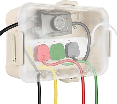 Restmo Large Outdoor Electrical Box with Transparent Lid IP54 Almond 12.6 x 8.7