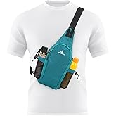 Peicees Small Sling Bag with 2 Bottle Holders (Suitable for 2.5 IN Diameter Bottle), Sling Backpack Crossbody Bag Chest Daypack for Daily Use Travel, Bottle Not Included, Lake Blue