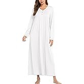 Ekouaer Cotton Nightgowns for Women Long Sleeve Nightgown Full Length Night Gown Soft Comfy Nightdress Button Sleep Shirts