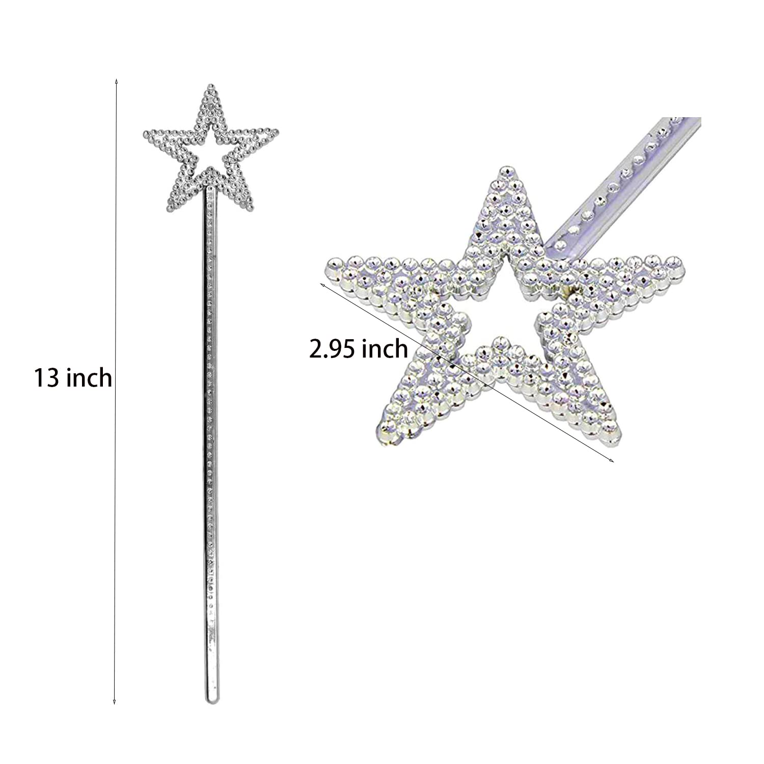 Star Wand, 13 Inches Silver Fairy Princess Angel Wand Magic Fairy Wands Sticks for Halloween Christmas Cosplay Party Birthday Favors