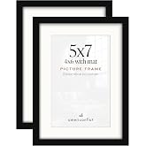 Americanflat 5x7 Picture Frame 2-Pack - Matted to 4x6 - Black | Slim Molding construction, Shatter-resistant glass, wall or tabletop display with included easel, triangle hangers included